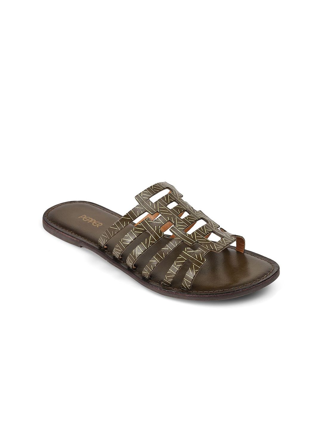 PEPPER Women Printed Open Toe Flats with Laser Cuts