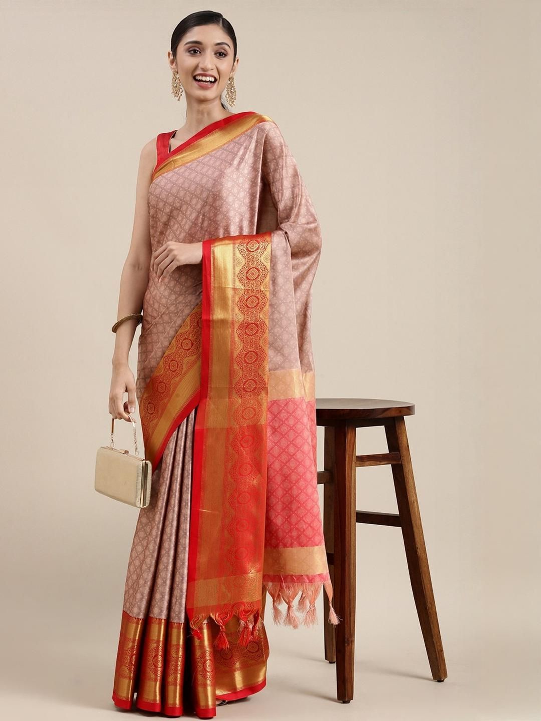 KALINI Beige Silk Cotton Woven Design Sarees