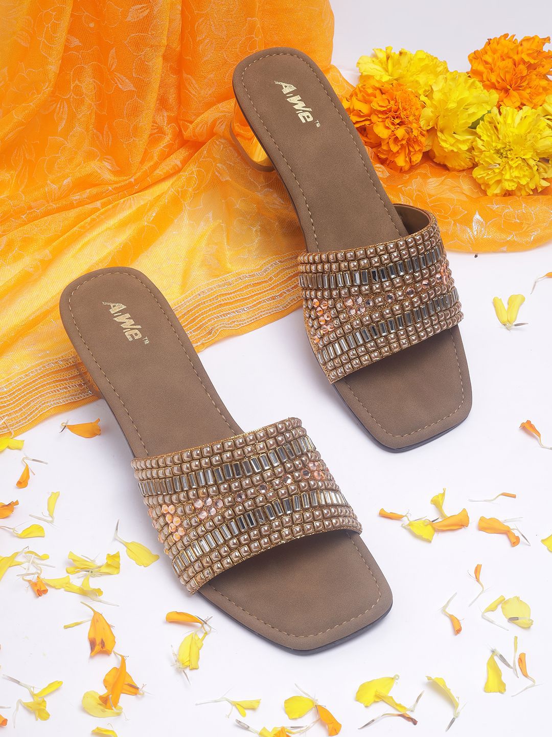 AIWIE Women Embellished Open Toe Block Sandals