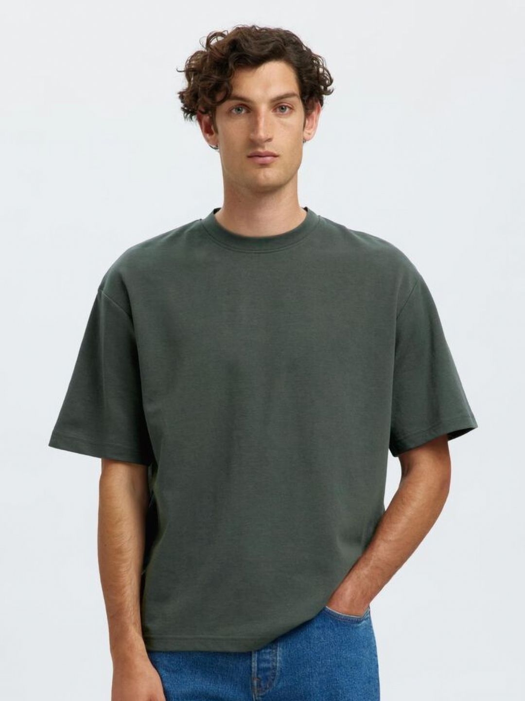 SELECTED Round Neck Oversized Pure Cotton T-shirt