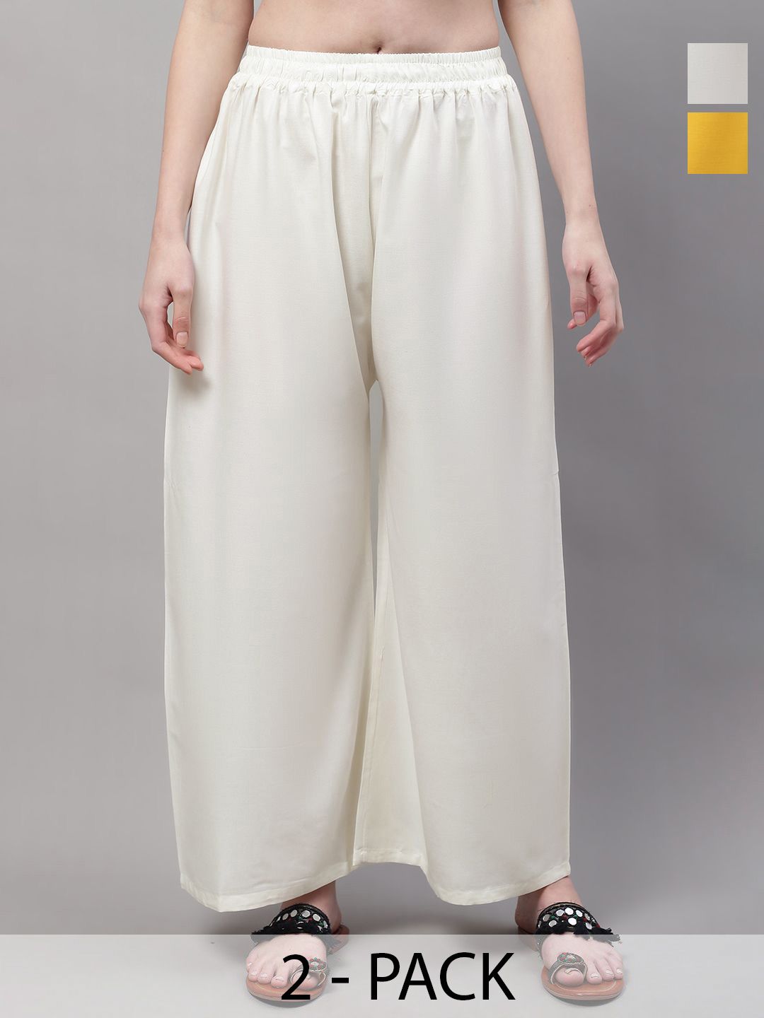 Valles365 by S.C. Women Pack Of 2 Solid Flared Palazzos