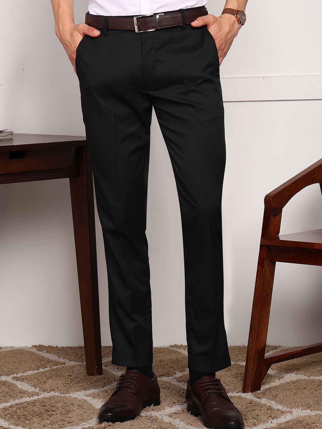 FUBAR Men Regular Fit Mid-Rise Pleated Formal Trousers