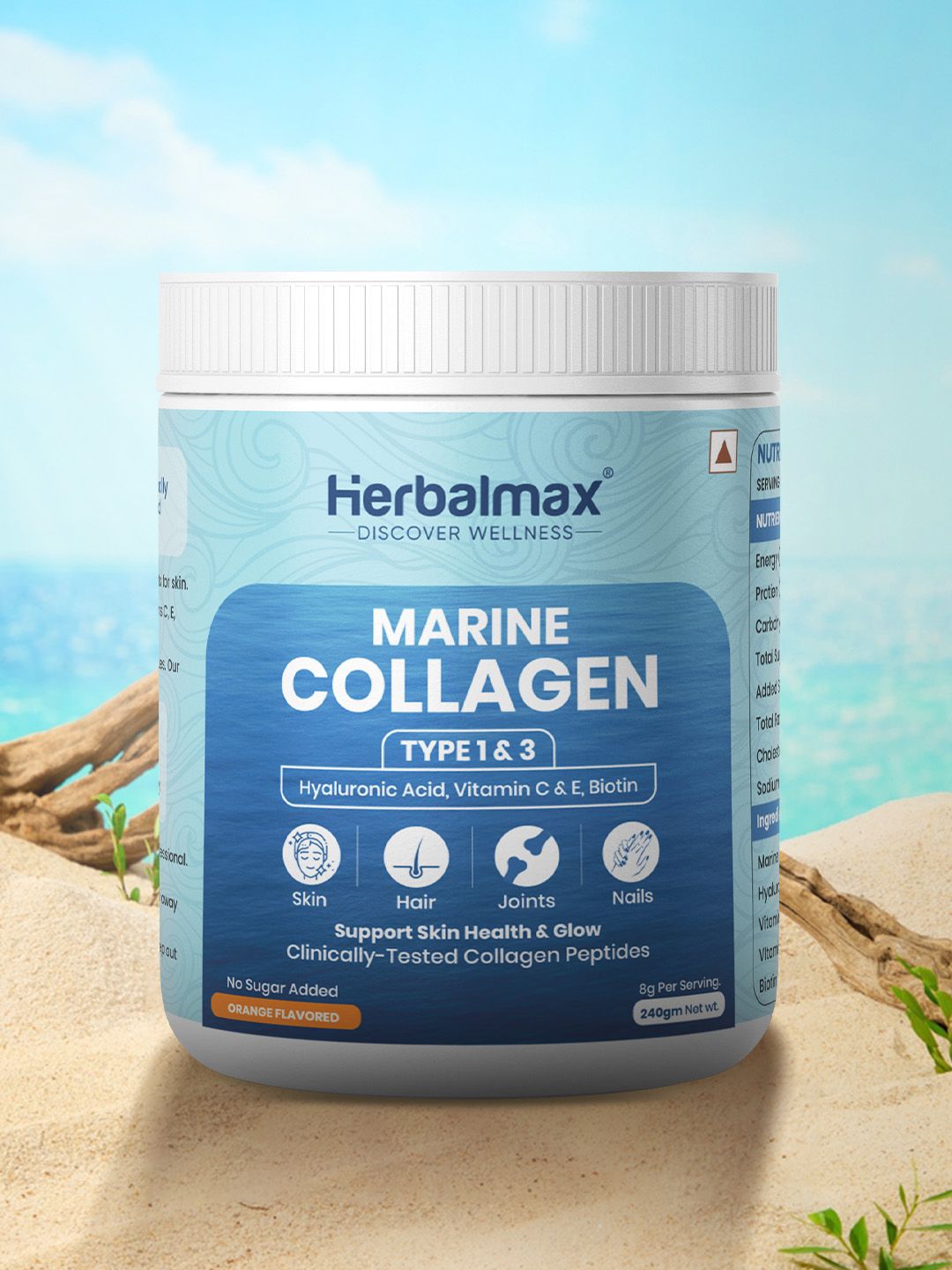 Herbal max Orange Flavoured Skin Radiance Marine Collagen Powder with Vitamin C - 240 g