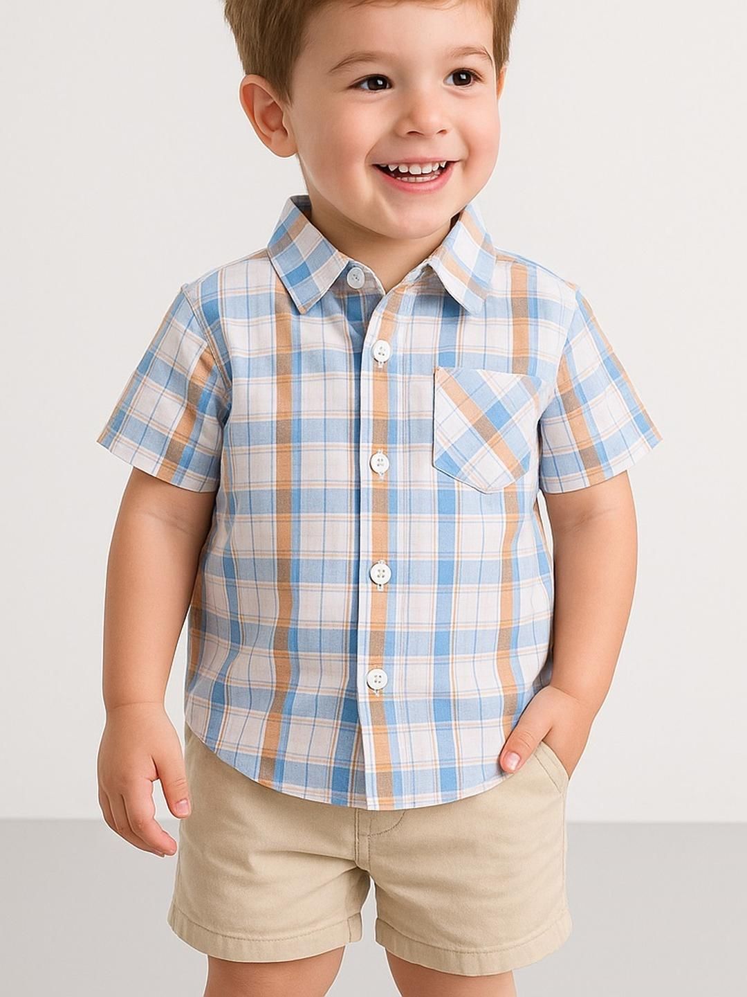 KIDGARB Boys Checked Cutaway Collar Casual Shirt