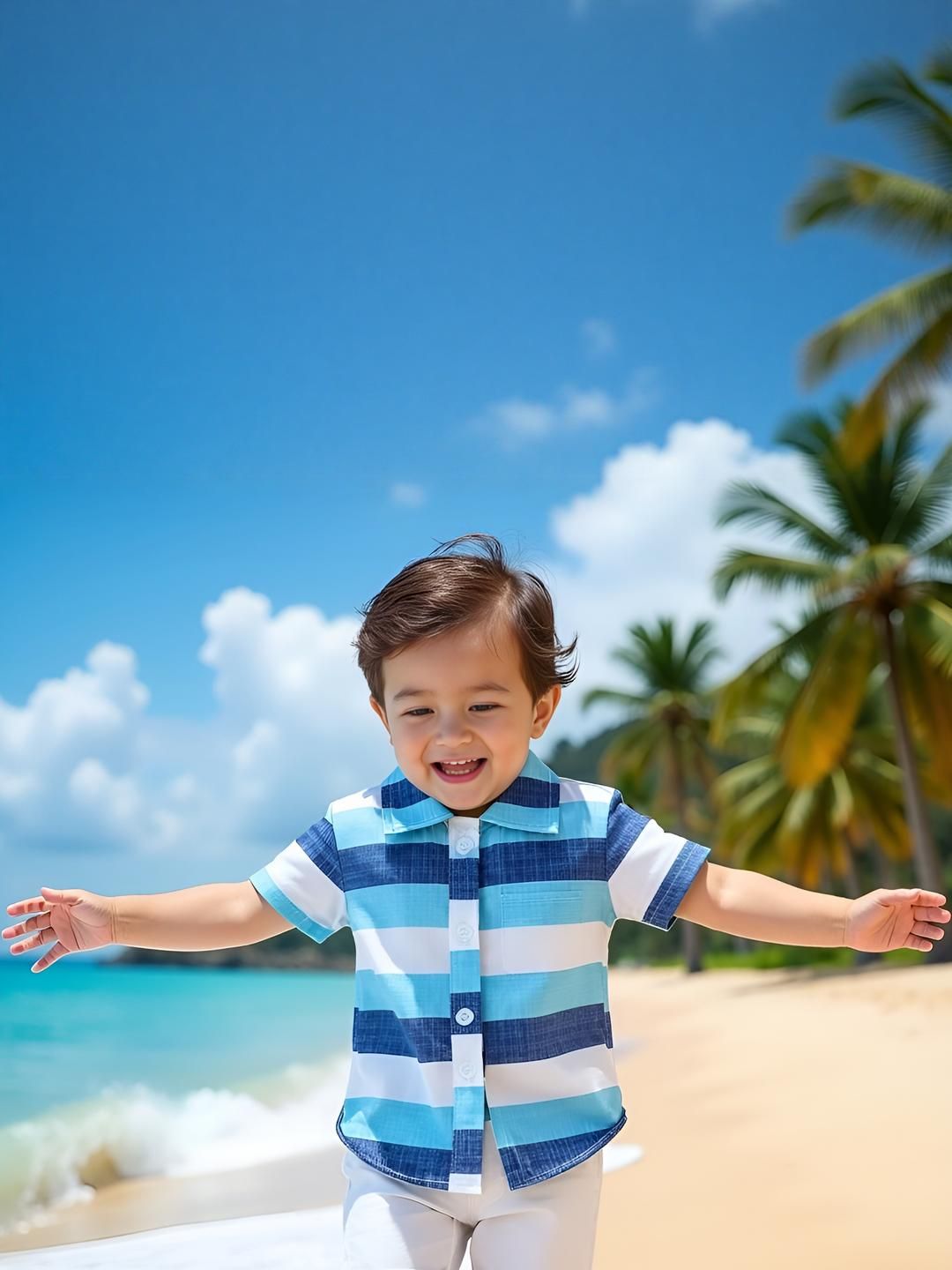 KIDGARB Boys Blue & White Horizontal Stripes Casual Shirt