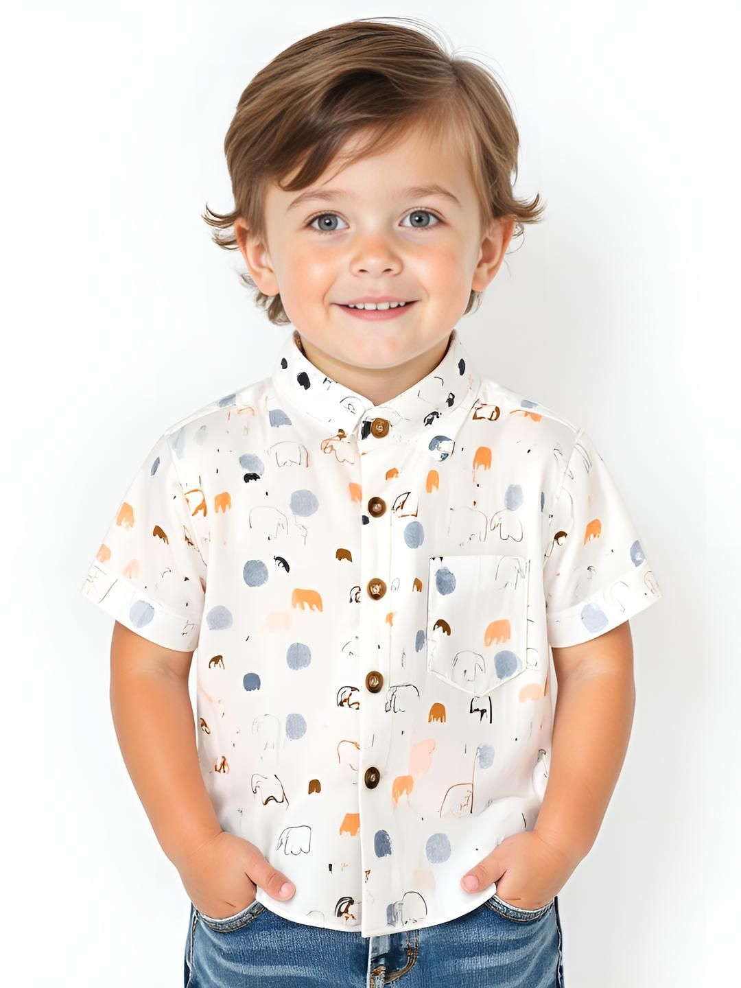 KIDGARB Boys White Printed Casual Shirt