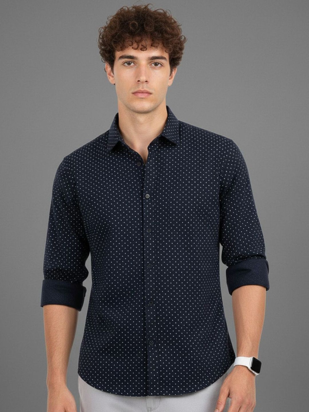XENOR Men Slim Fit Polka Dot Printed Casual Shirt