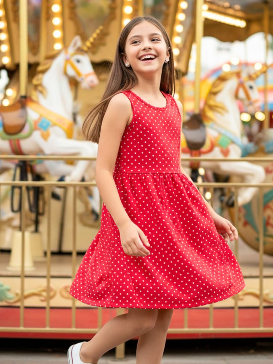 Uptownie Lite Kids Red & carmine Cotton Dress