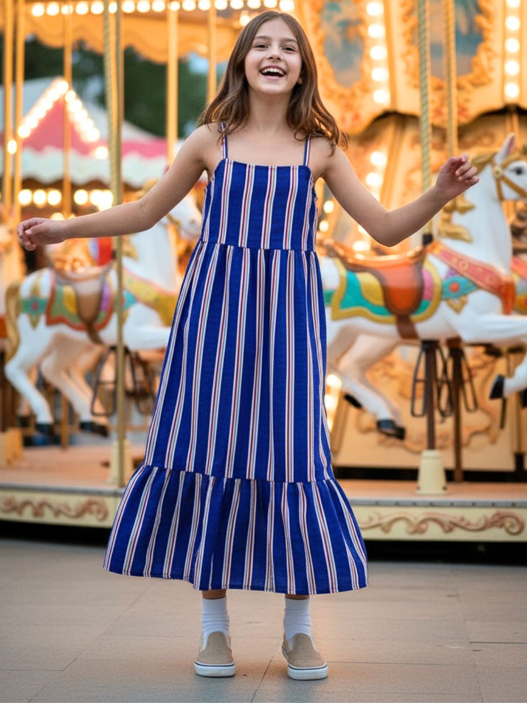 Uptownie Lite Knee Length Striped Polyester Fit & Flare Dress