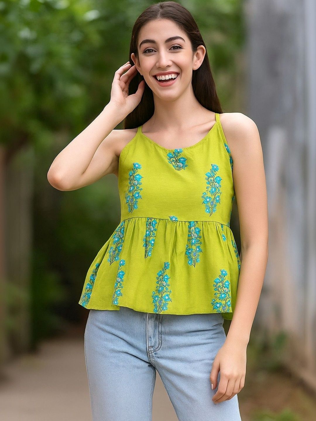 UNFAKENOW Floral Print Cotton Peplum Top