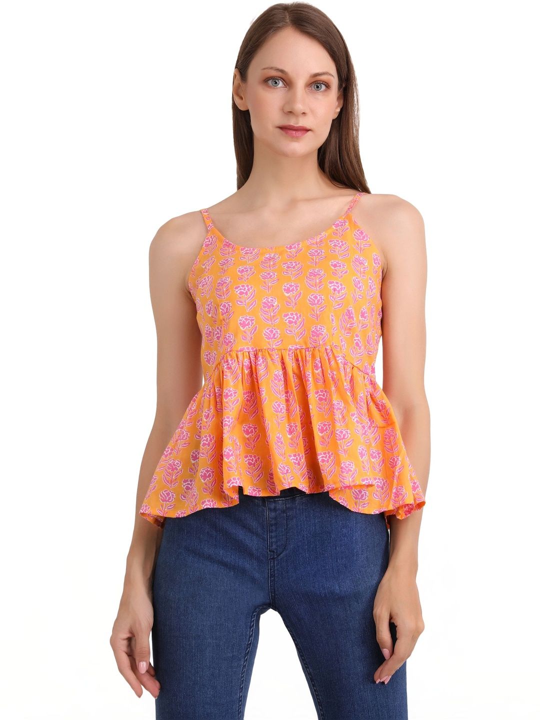 UNFAKENOW Floral Print Cotton Peplum Top