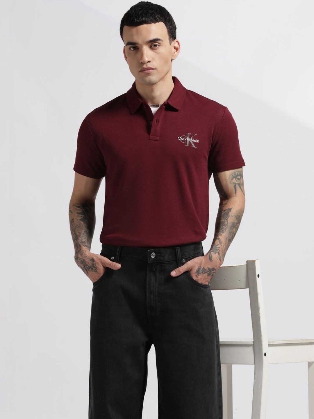 Calvin Klein Jeans Men Brand Logo Printed Polo Collar T-shirt
