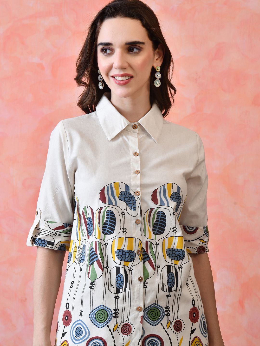 VCJ Printed Pure Cotton Tunic With Trousers Co-Ords