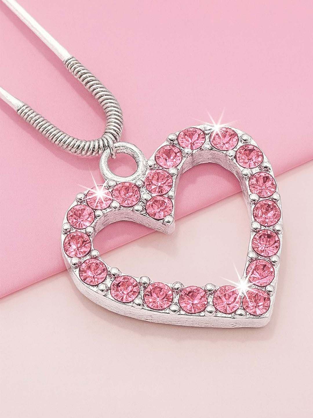 HAIR DRAMA CO. Women Pink Crystal Heart Embellished Pendant U Pin
