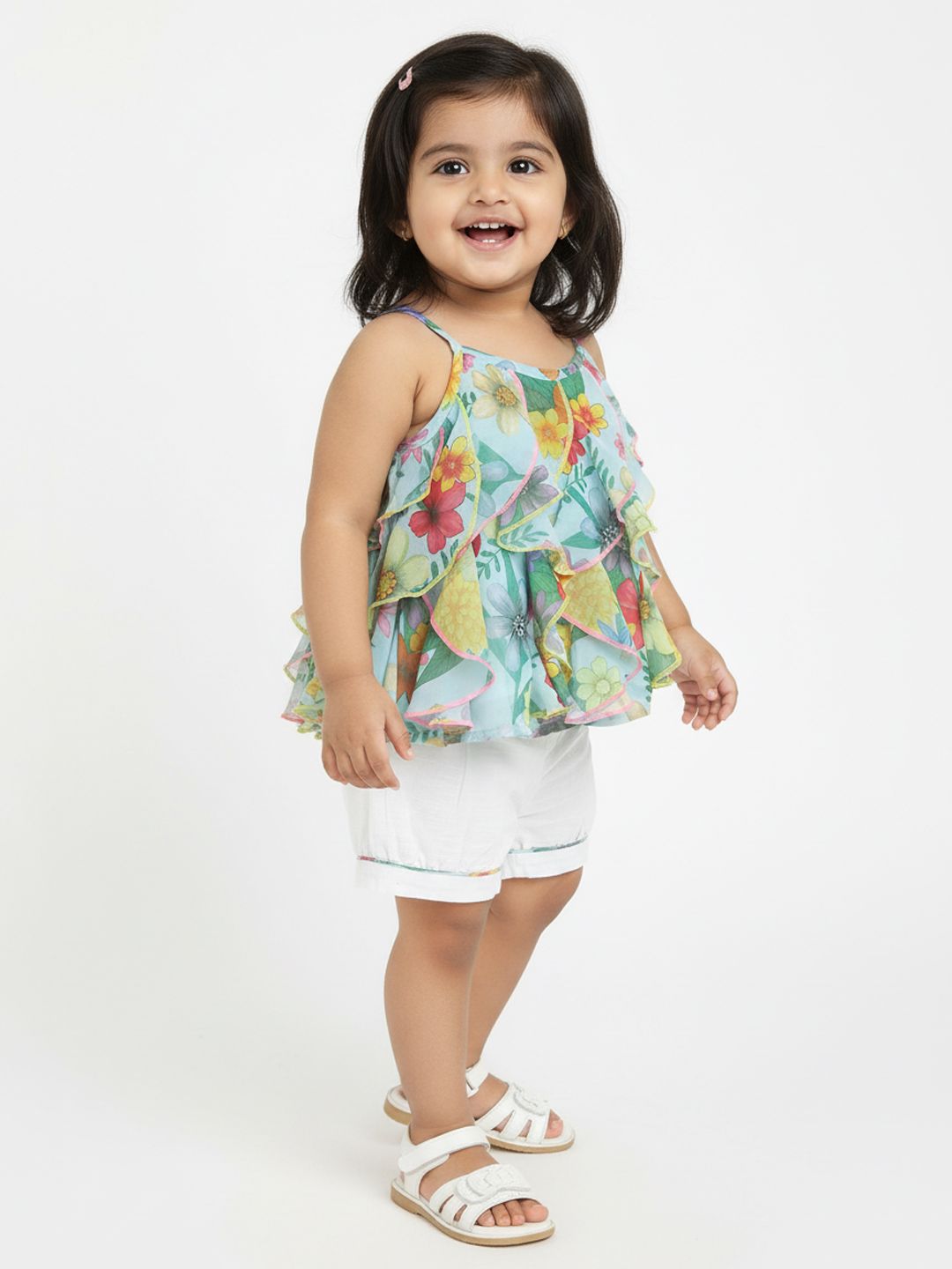 Buy Nauti Nati Baby Girls Printed Ruffled Strap Top With Shorts -  - Apparel for Girls