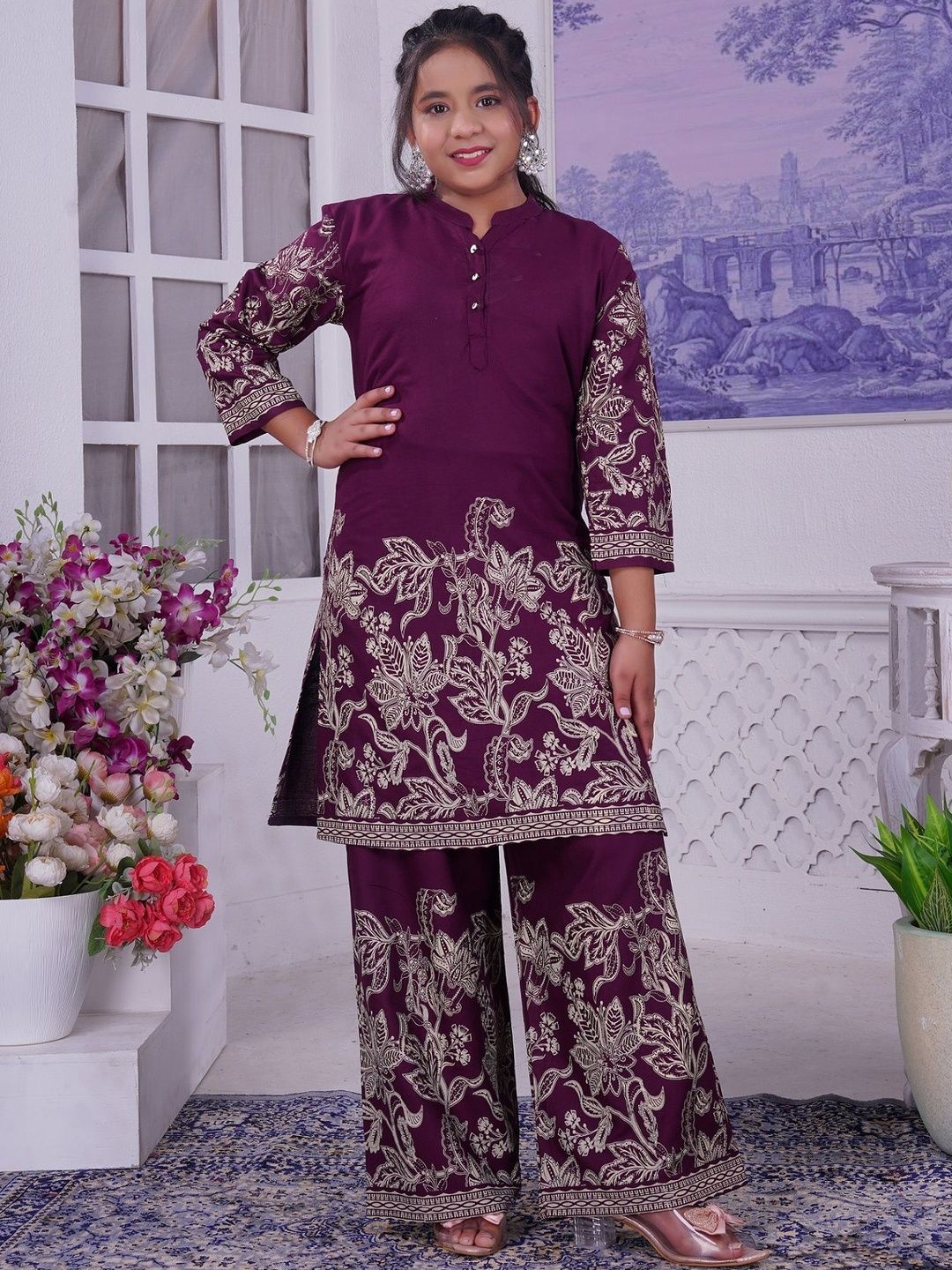 7Tiara Girls Rayon Printed Kurti with Palazzo