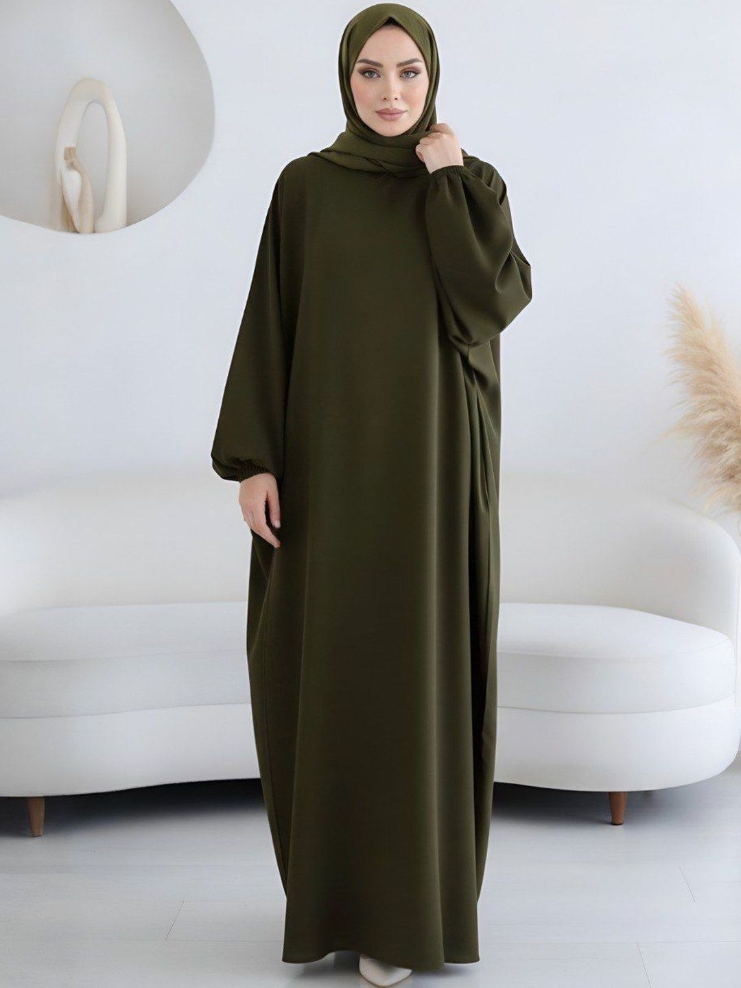 Ovais Abaya Collection Round Neck Balloon Sleeves Kaftan Abaya Burqa