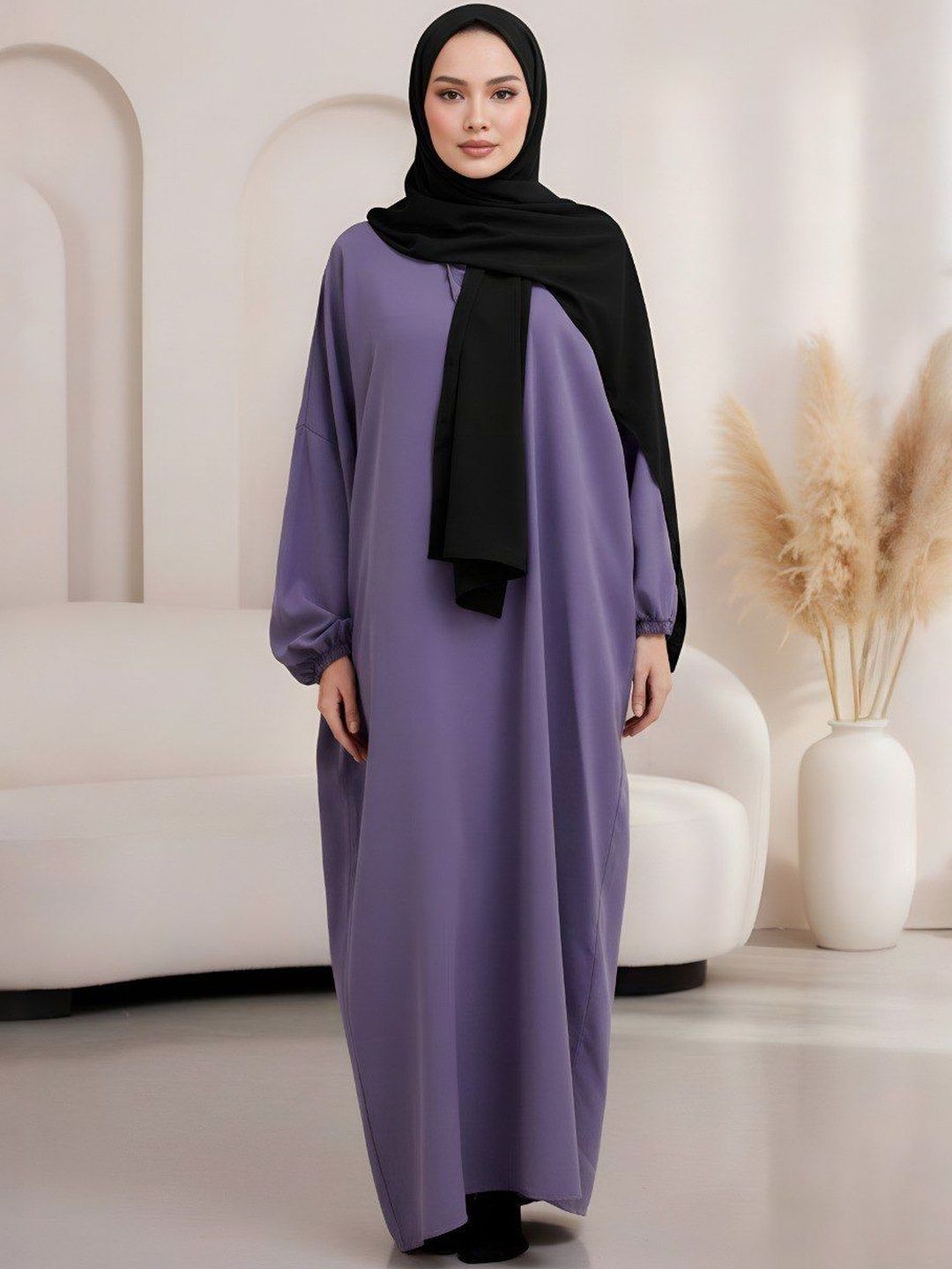 Ovais Abaya Collection Tie & Dye Round Neck Long Sleeves Kaftan Burqa