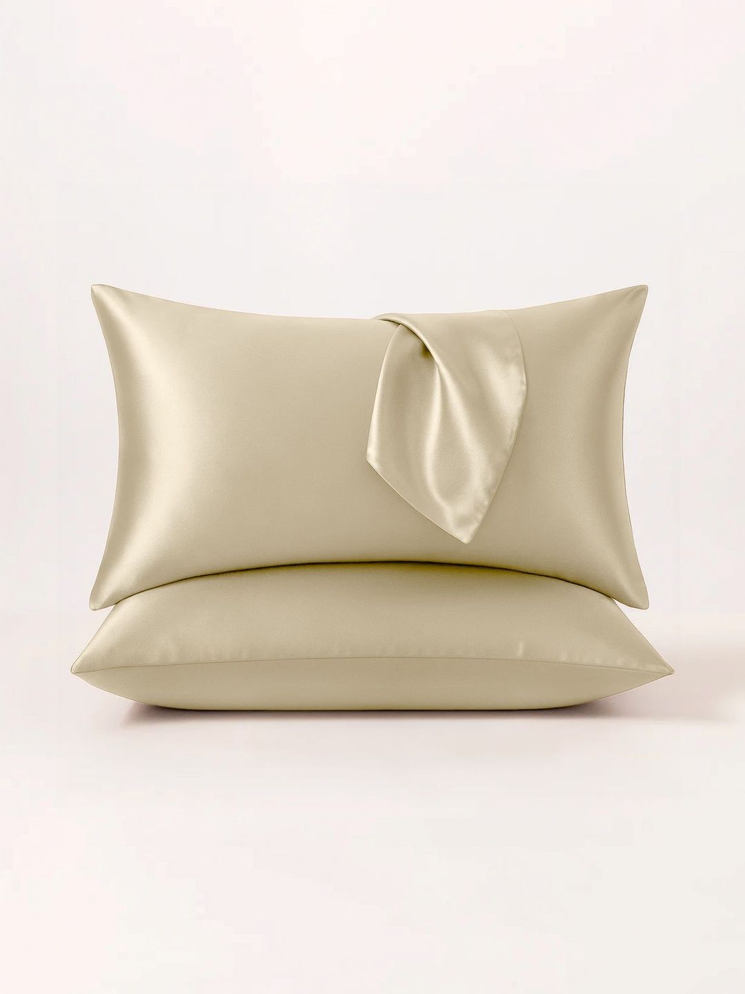 Sleepsia Beige 2 Pieces Solid Pure Silk Rectangle Pillow Covers