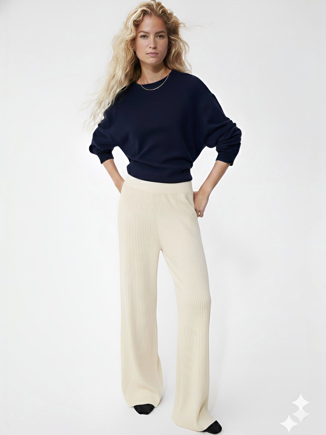SZN Women Ribbed Relaxed Fit Wide Leg Lounge Pants