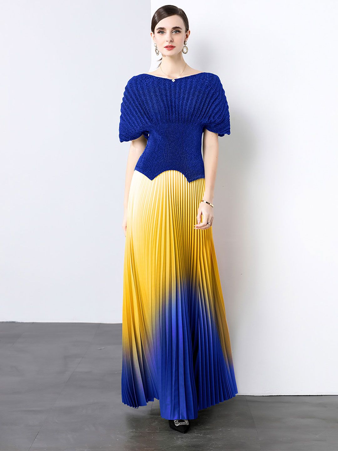 JC Collection Color Blocked V-Neck Top & Skirt Co-Ords