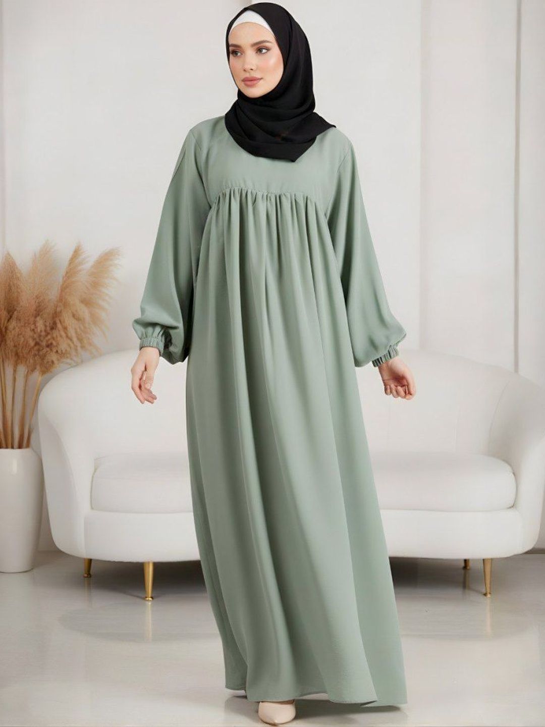 Ovais Abaya Collection Round Neck Long Sleeve Abaya Kaftan Burqas