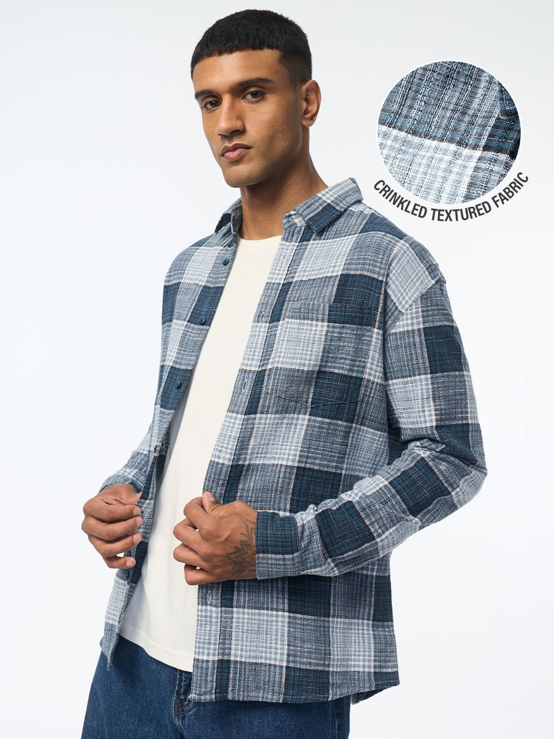The Souled Store Men Relaxed Fit Textured Checked Multi Shirts