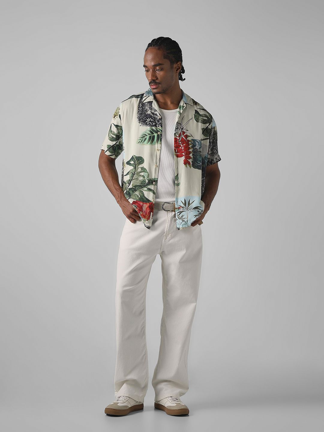 Mufti Men Relaxed Fit Floral Printed Cuban Collar Casual Shirt
