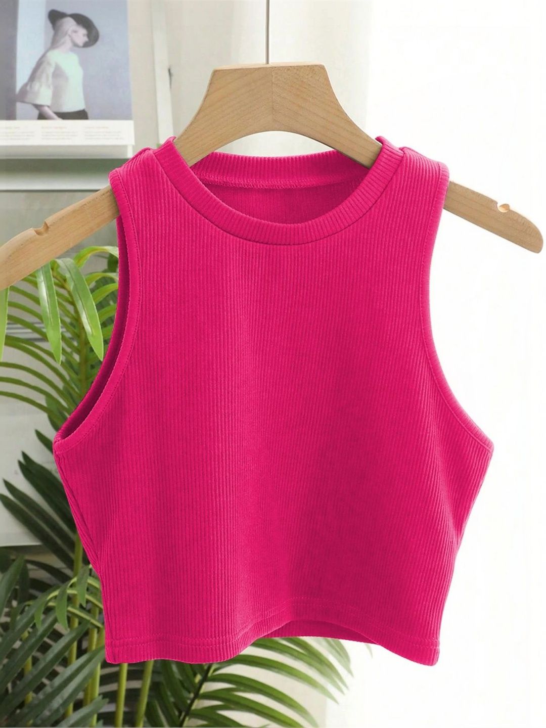 TOOCHKI Ribbed Round Neck Fitted Lycra Crop Top