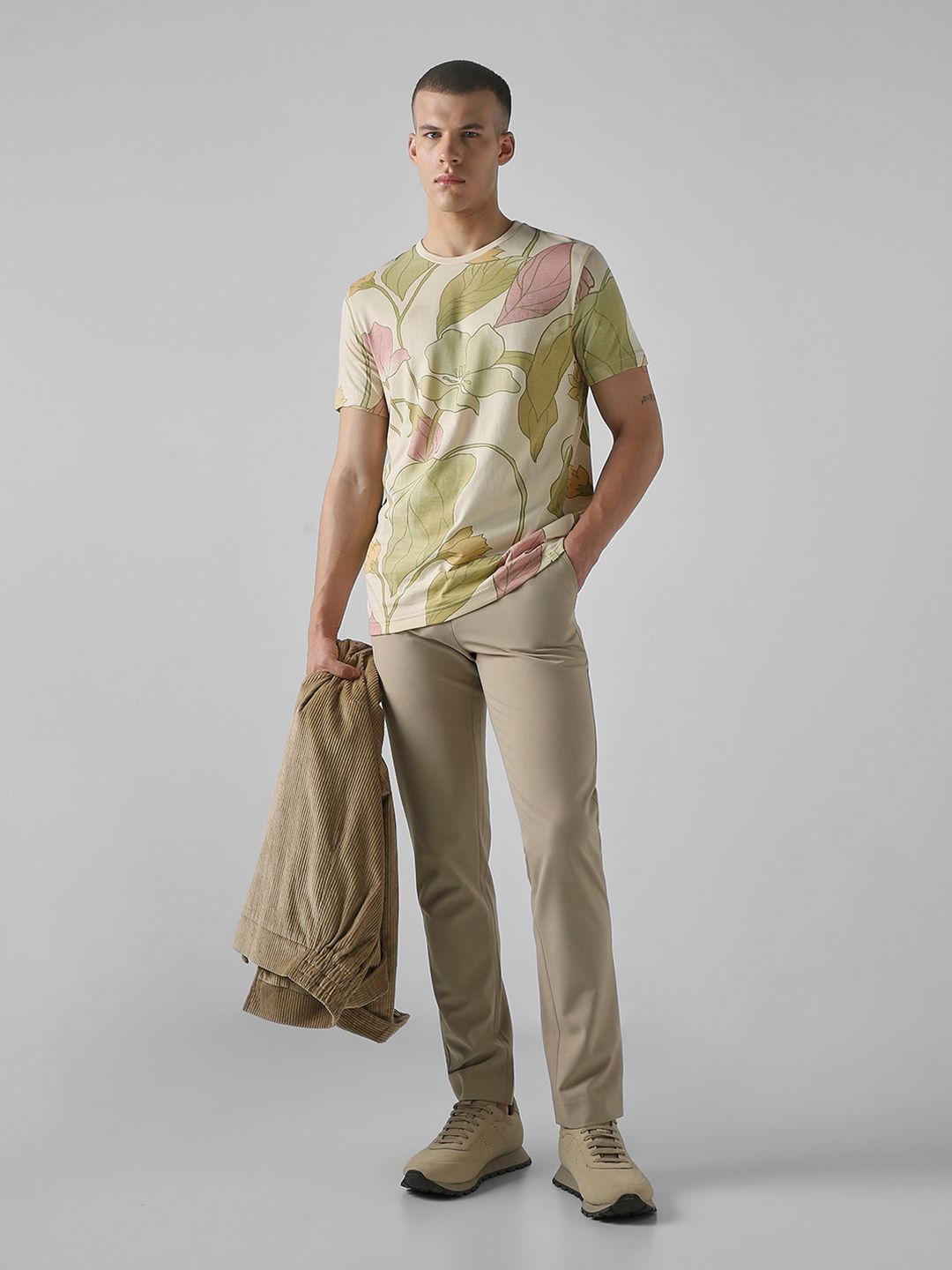 Mufti Men Floral Printed Round Neck Cotton Slim Fit T-shirt