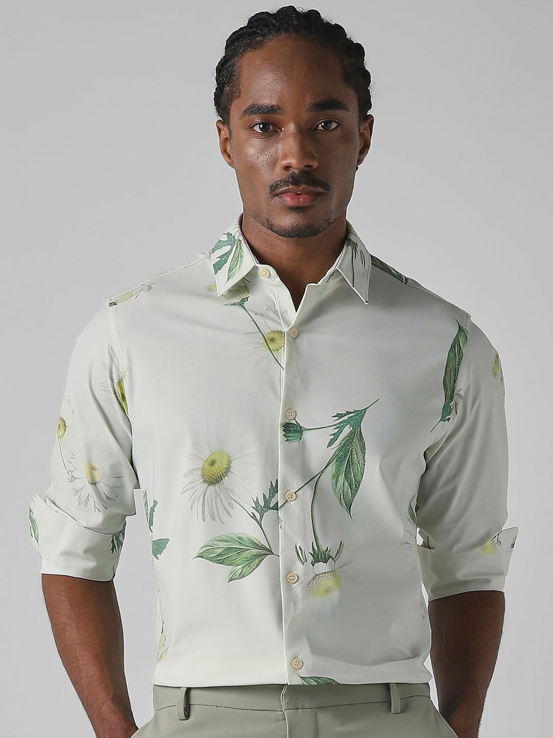 Mufti Men Slim Fit Spread Collar Floral Printed Casual Shirt
