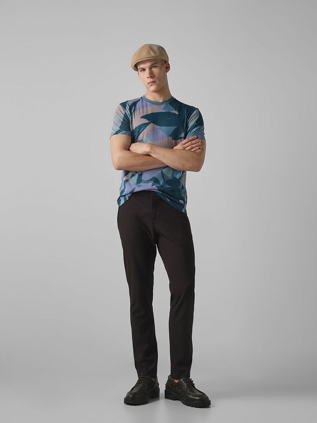 Mufti Men Abstract Printed Round Neck Cotton Slim Fit T-shirt
