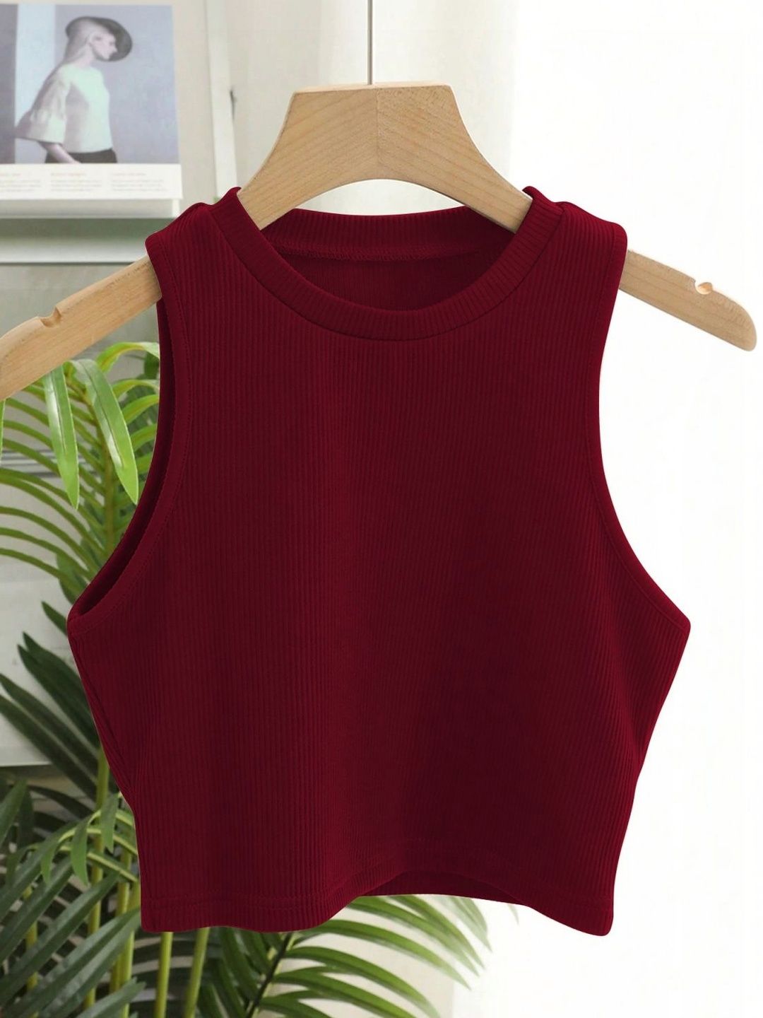 TOOCHKI Ribbed Solid Sleevless Lycra Crop Top
