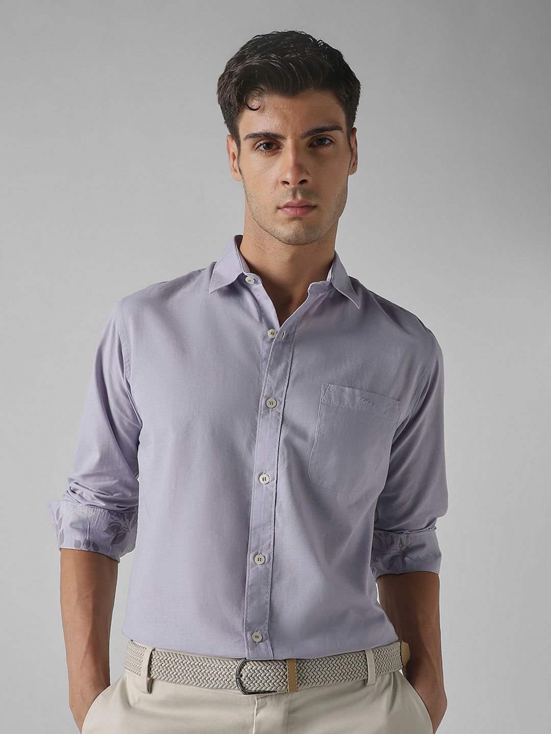 Mufti Men Slim Fit Solid Spread Collar Casual Shirt