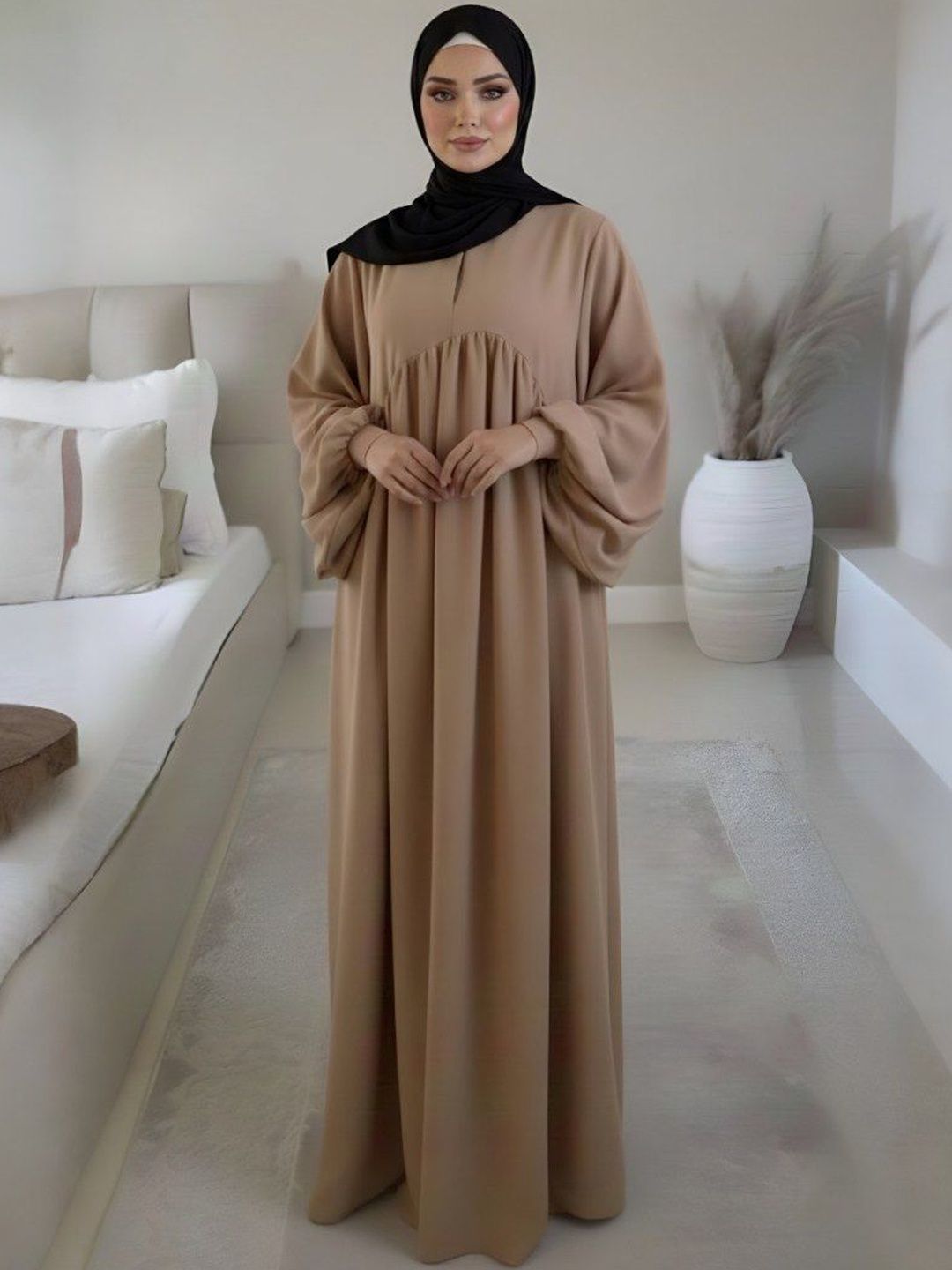 Ovais Abaya Collection Round Neck Long Sleeve Abaya Kaftan Burqas
