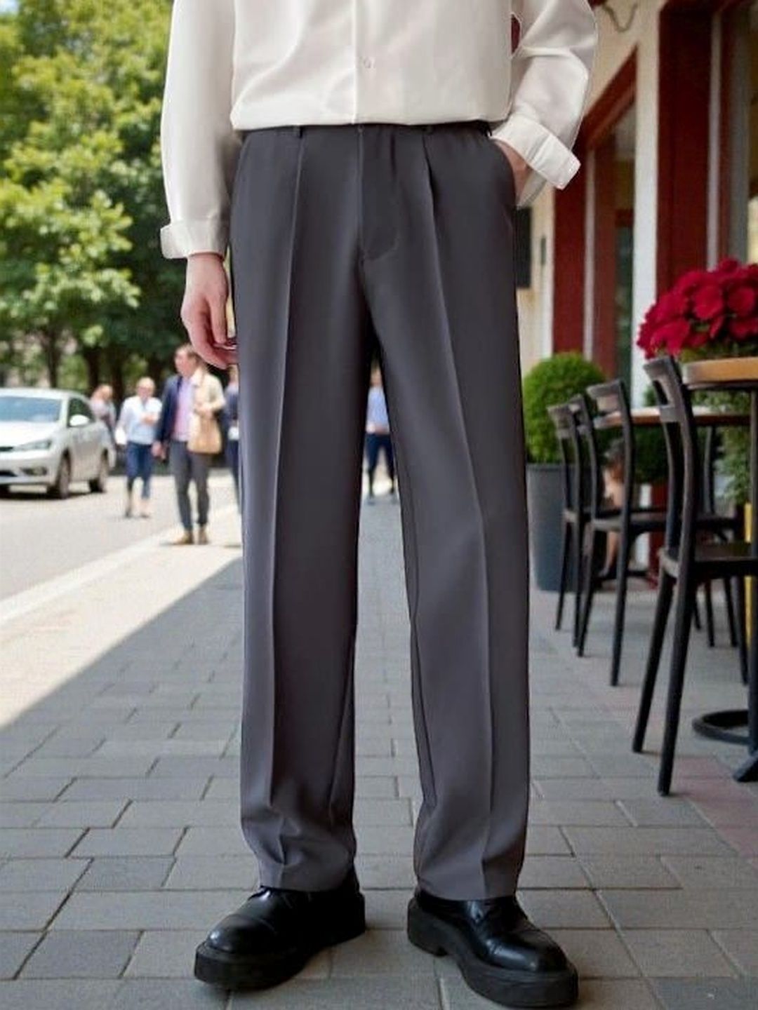 COVZ Men Korean Loose Fit Easy Wash Pleated Trousers