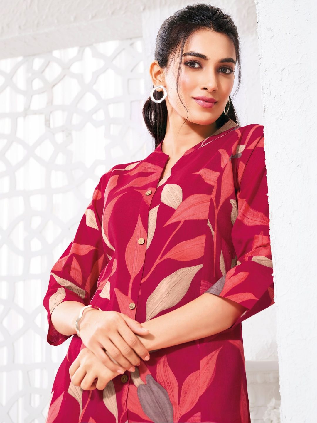 Printed Round Neck Tunic & Trousers Co-Ords