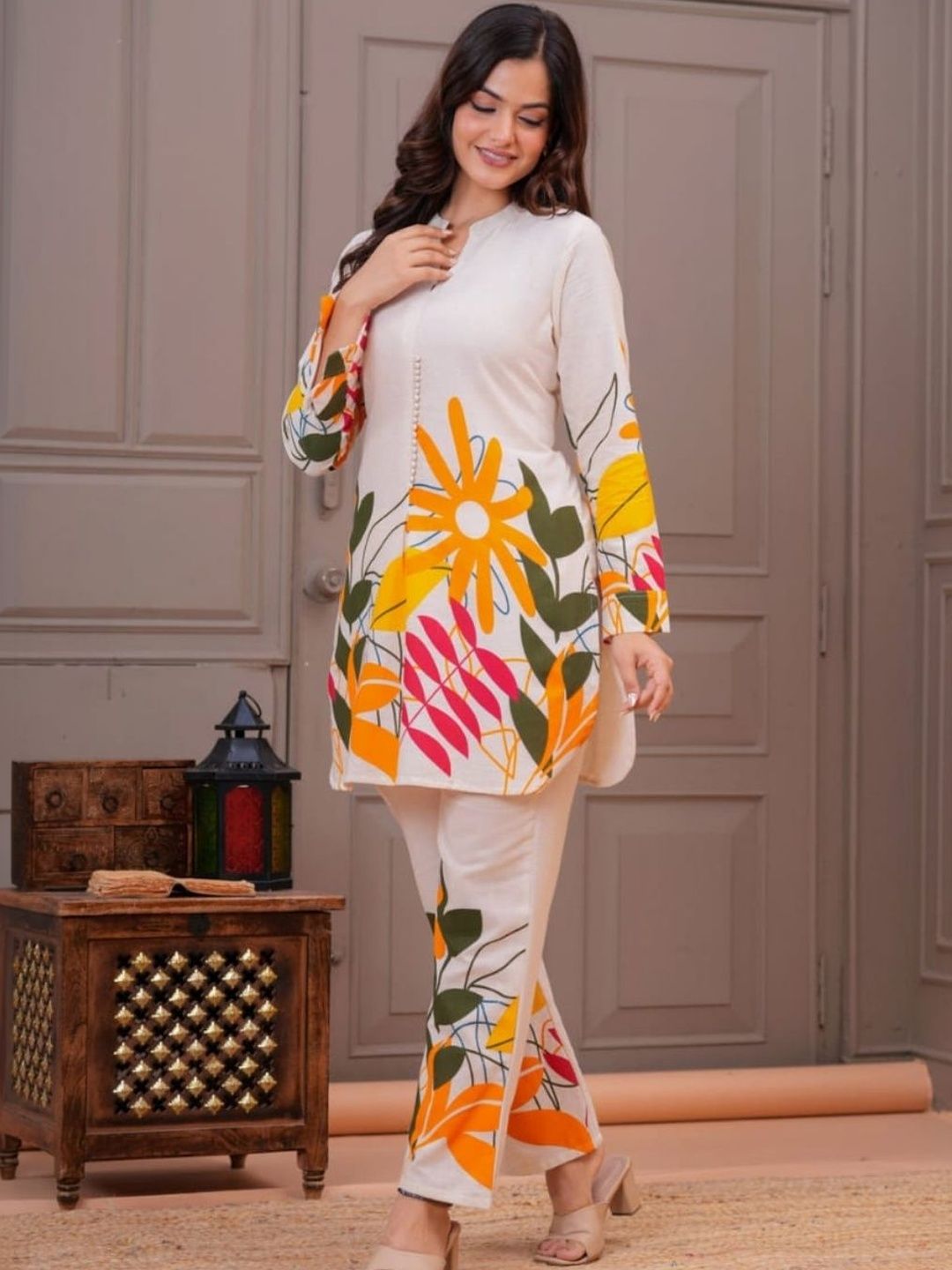Komfortive Printed Tunic With Trousers Co-Ords