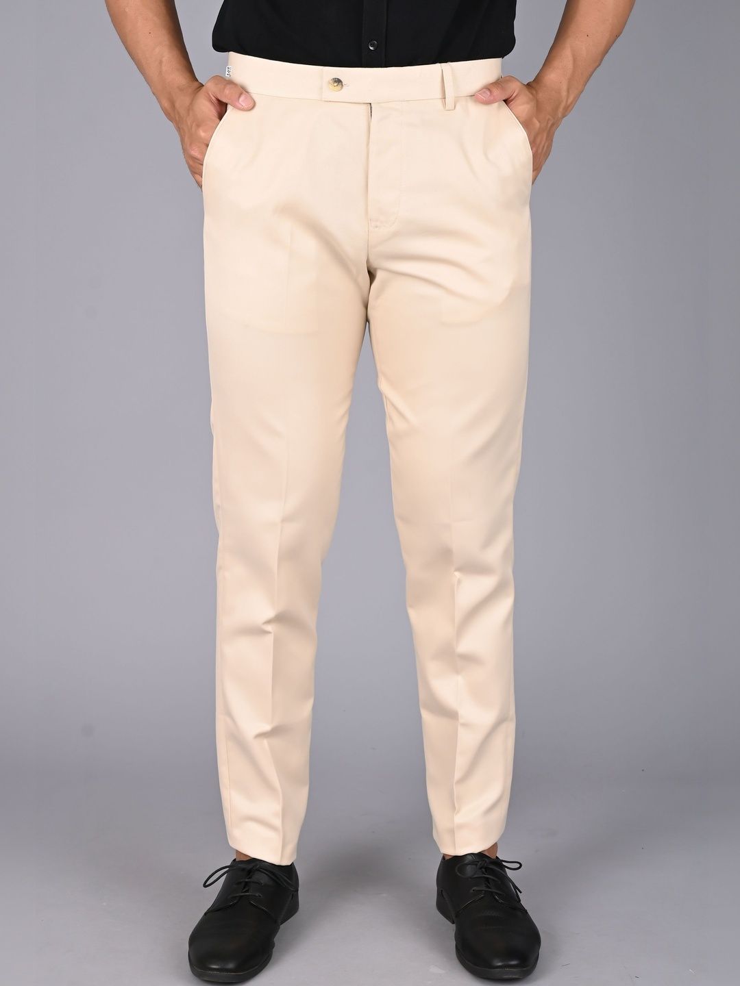 STREETVIBES Men Cream Regular Fit Trousers