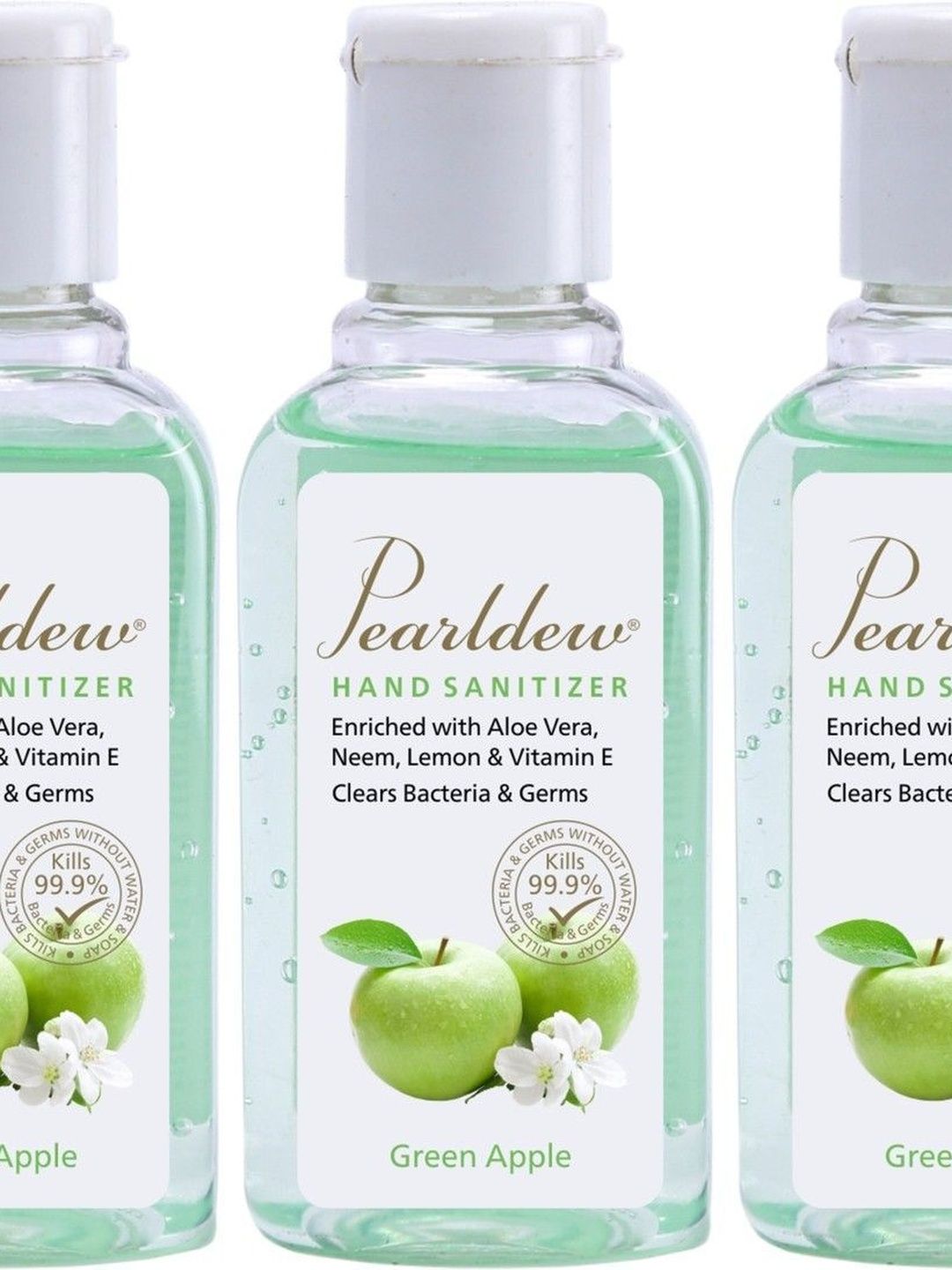 Pearldew Set Of 3 Green Apple Hand Sanitizers With Aloe Vera & Neem - 60 ml Each