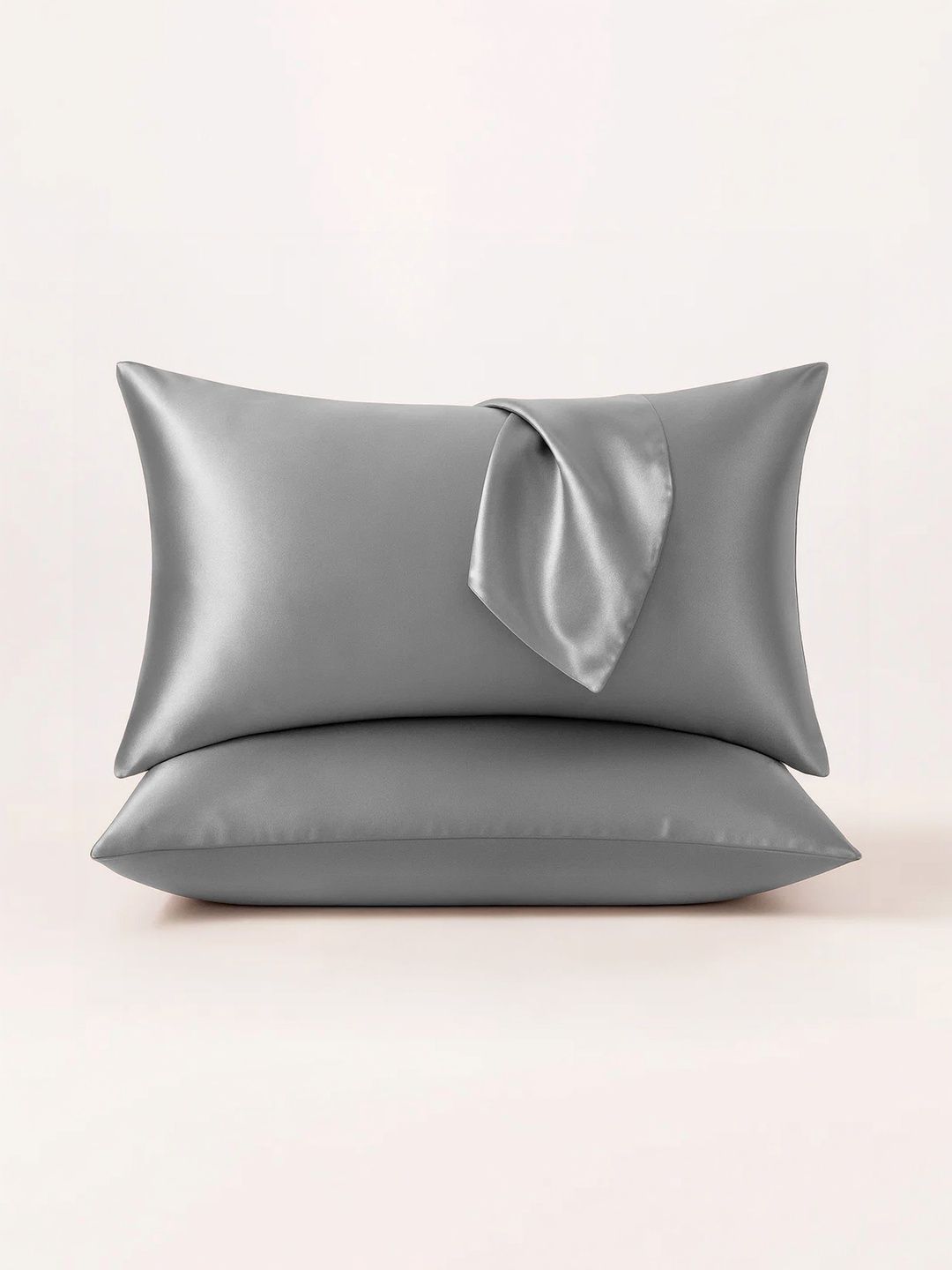 Sleepsia Silver-Toned 2 Pieces Solid Pure Silk Rectangle Pillow Covers