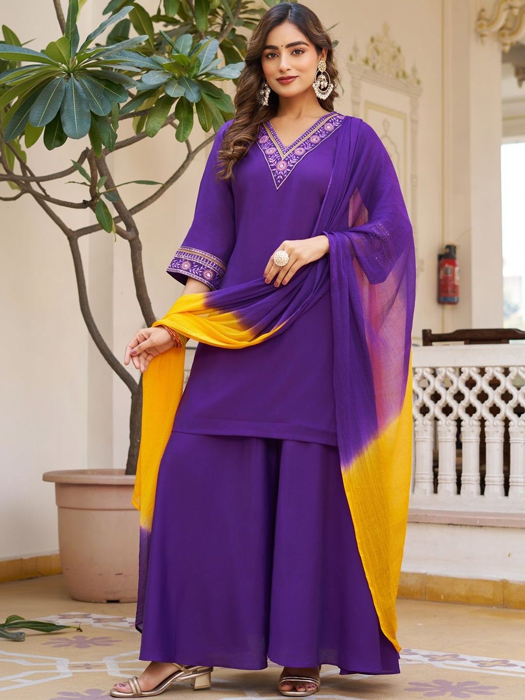 SZN Women Ethnic Motifs Embroidered Regular Thread Work Kurta with Palazzos & With Dupatta