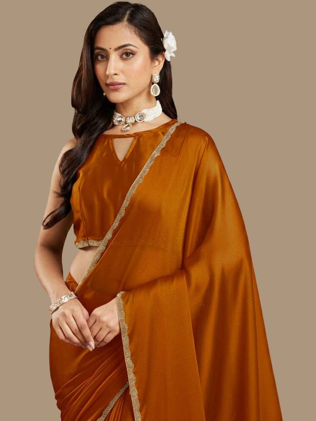 VEMEZ Beads and Stones Art Silk Heavy Work Saree