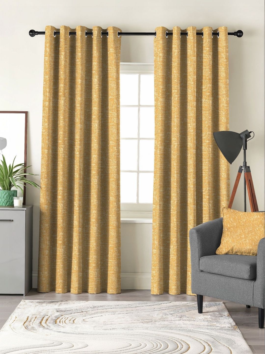 Nefertiti Home Mustard Set of 2 Black Out Door Curtain
