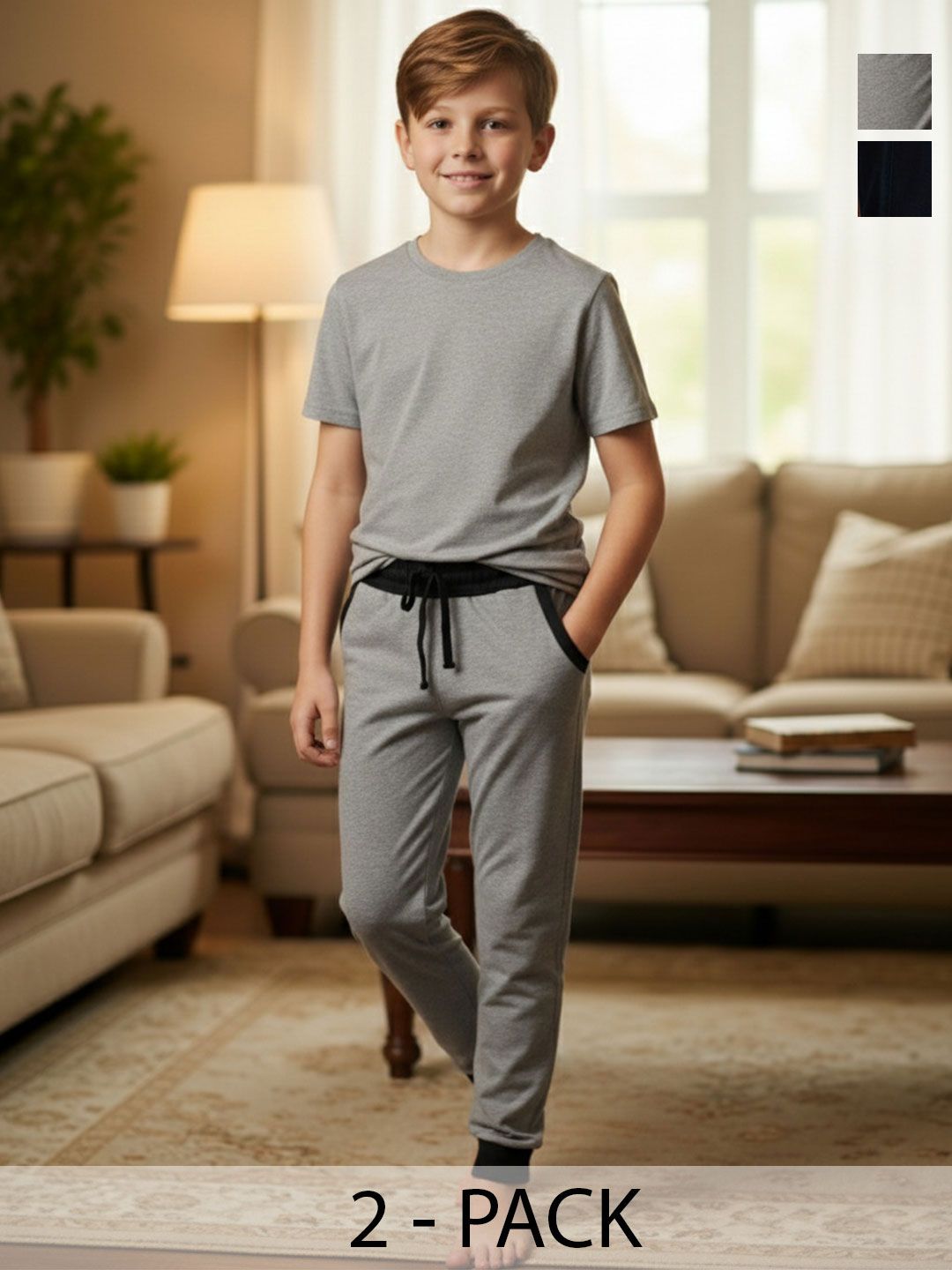 YK Boys Pack Of 2 Colour-Blocked Cotton Jogger Lounge Pants