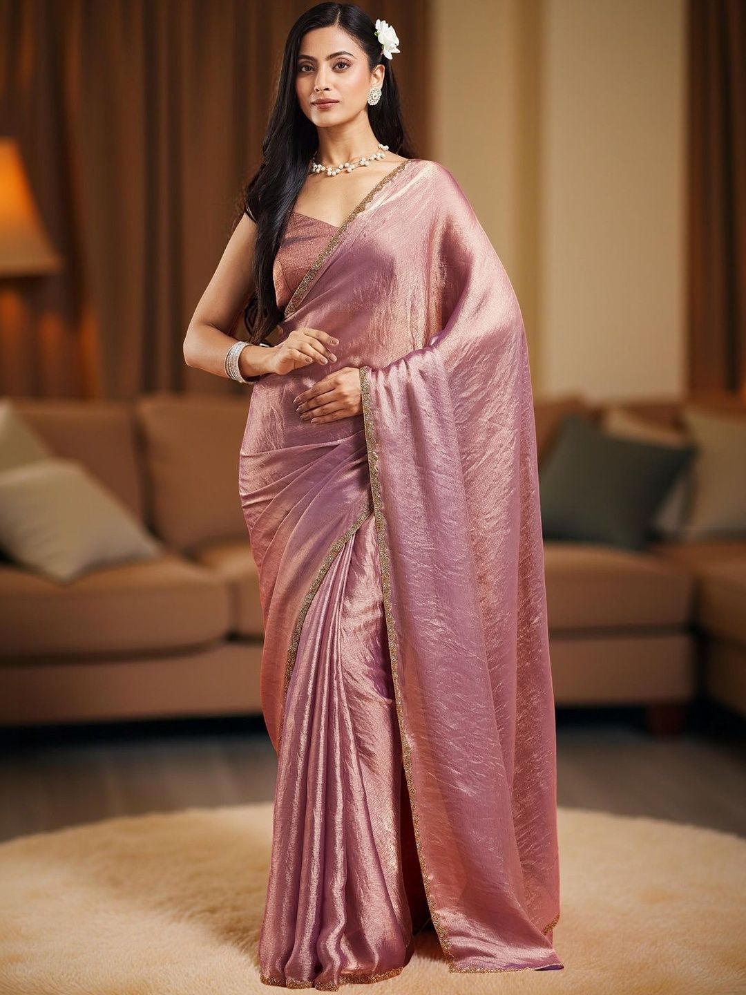 VEMEZ Beads and Stones Silk Blend Designer Mysore Silk Saree