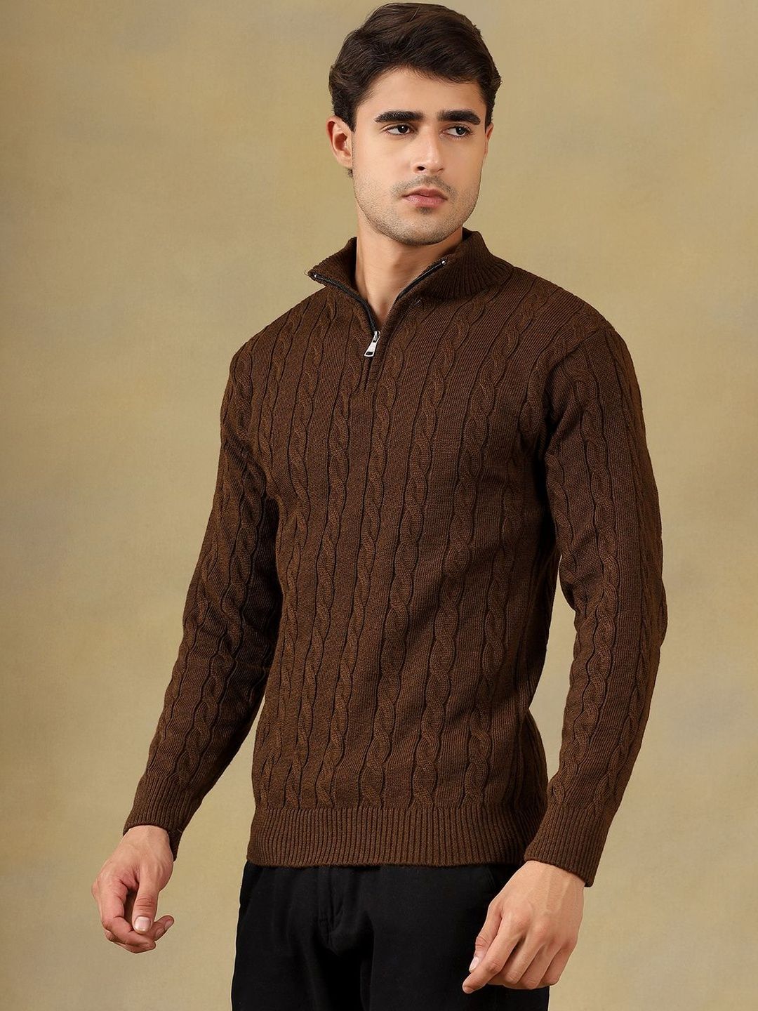 The Roadster Lifestyle Co Self Design High Neck Sweaters