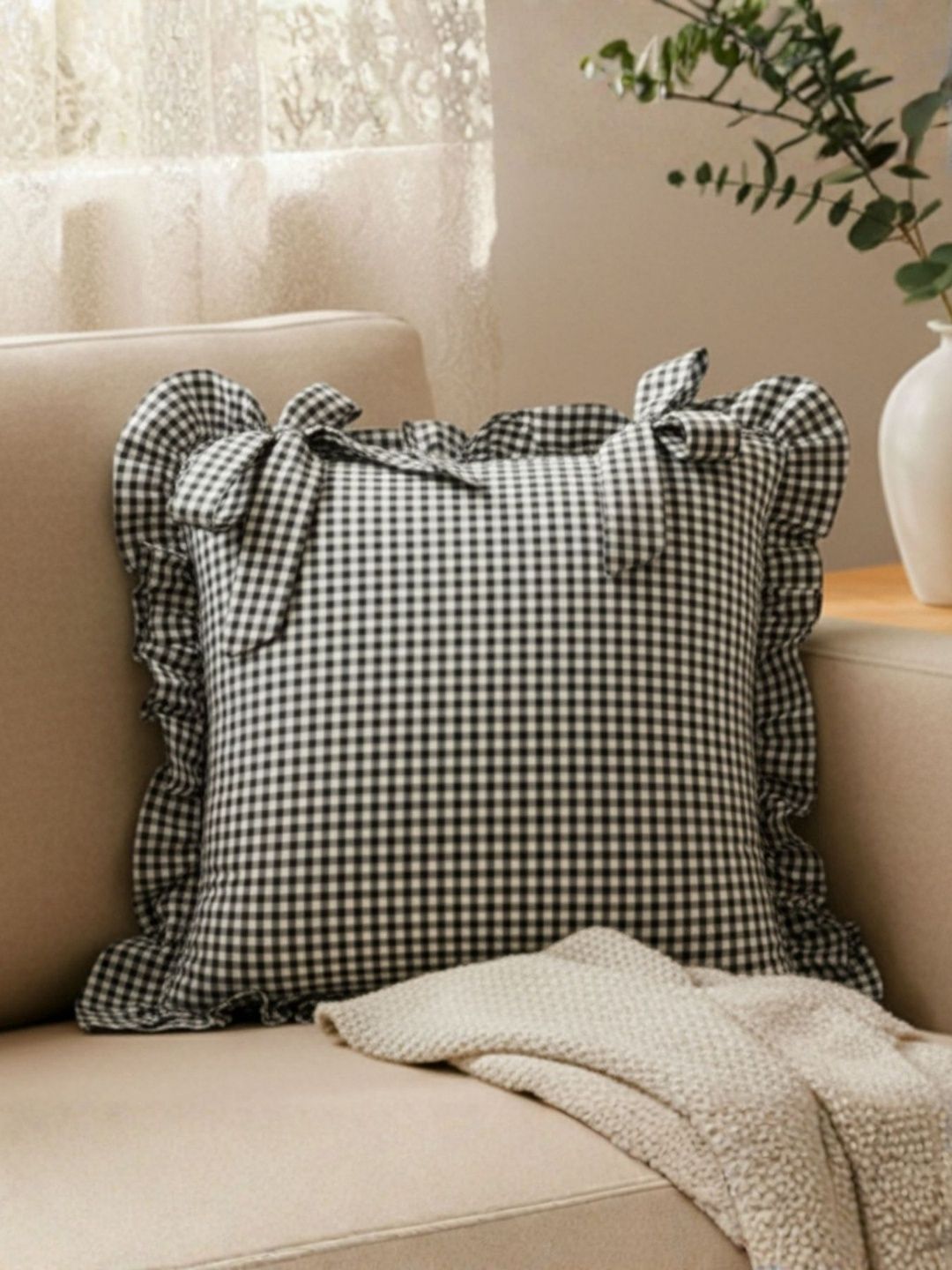 SLEEPY THREADS Unisex Grey Cotton Cushion Covers