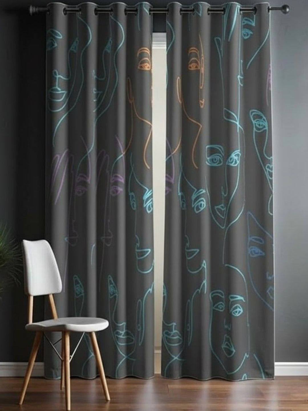 BFAM Blue Set of 2 Black Out Long Door Curtain