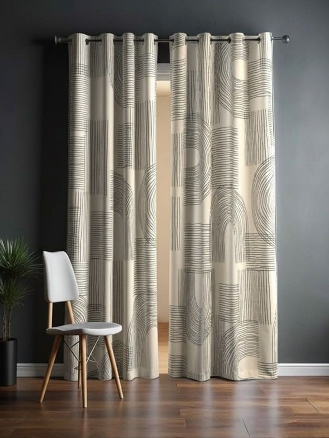 BFAM Grey Set of 2 Black Out Door Curtain